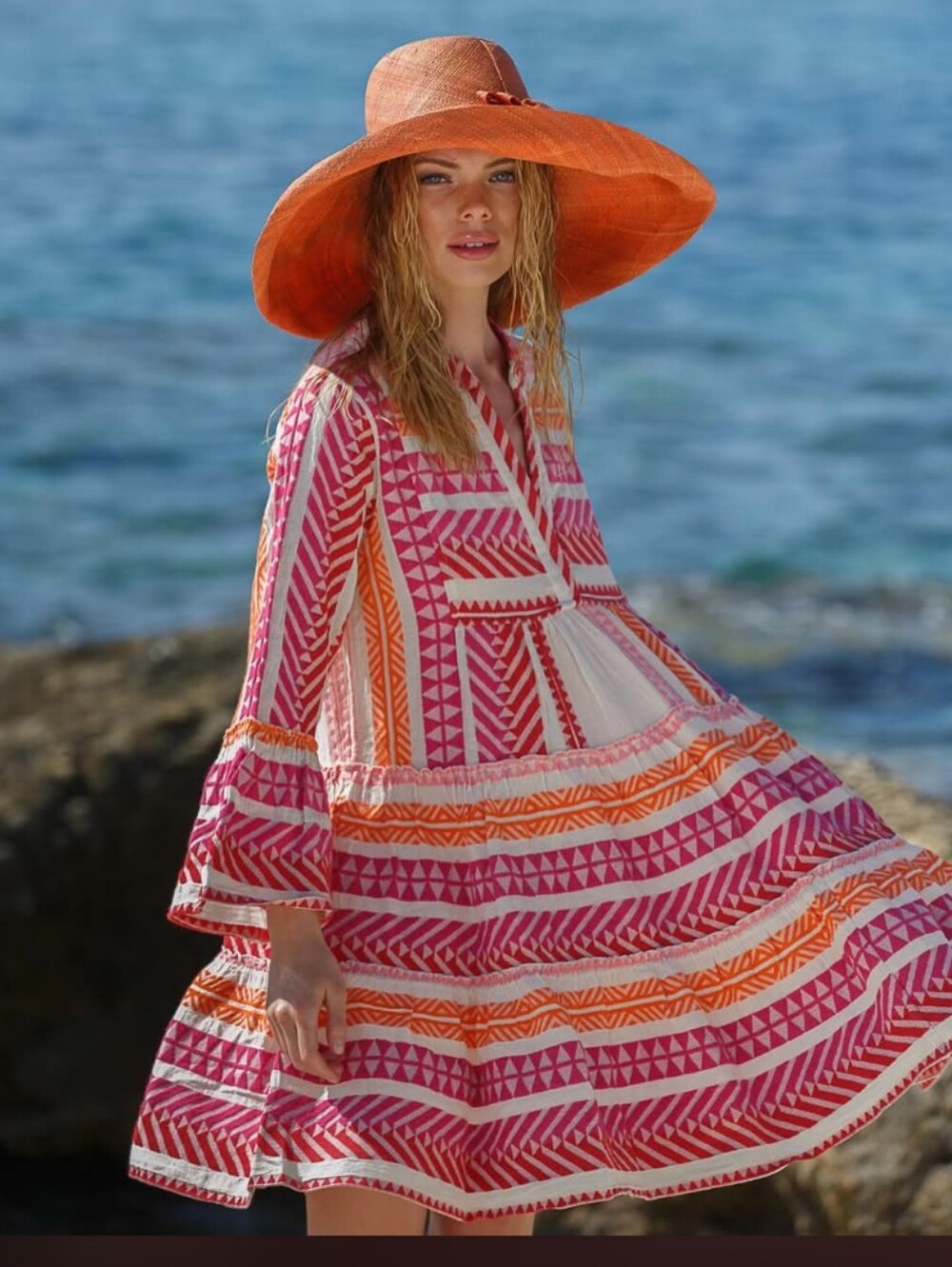 Devotion Twins Ella Dress in Fuchsia Pink Orange Embroidered Small Boho